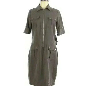 True Envy Gray Front Zipper Pockets Buttons Cuffed Sleeves Dress Size 8 New